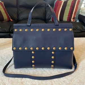 Tory Burch Block T Stud Satchel Navy